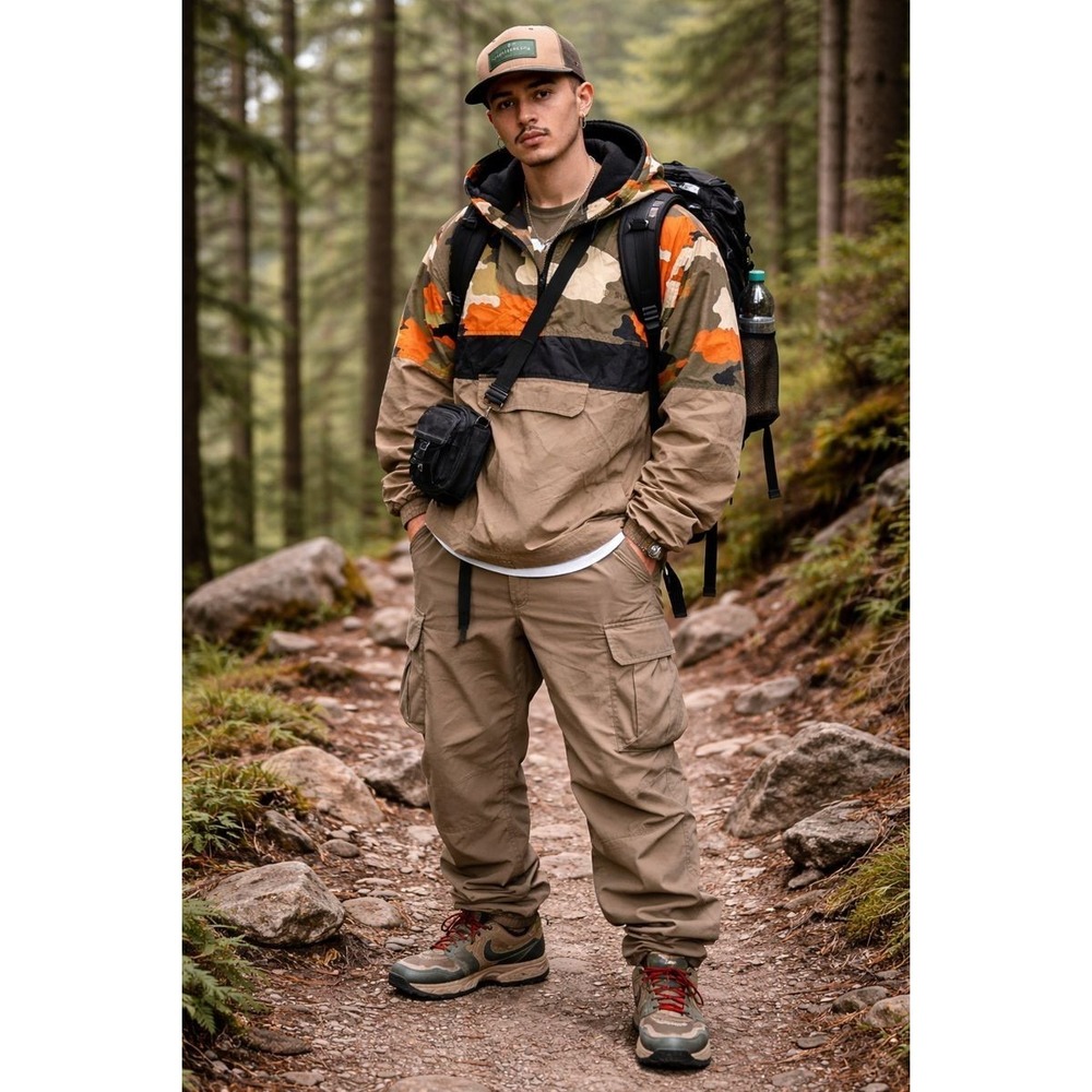 Camo Anorak Windbreaker Pullover Streetwear Gorpcore Bespoke Unisex 2XL